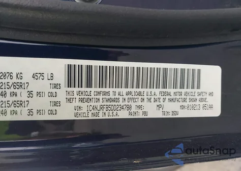 2013 Jeep Patriot Latitude из США, поврежденный, VIN 1C4NJRFB5DD234780